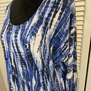 Lascana for Venus T Open Back Long Sleeve Blue Tie Dye Blouson Top Sexy Large